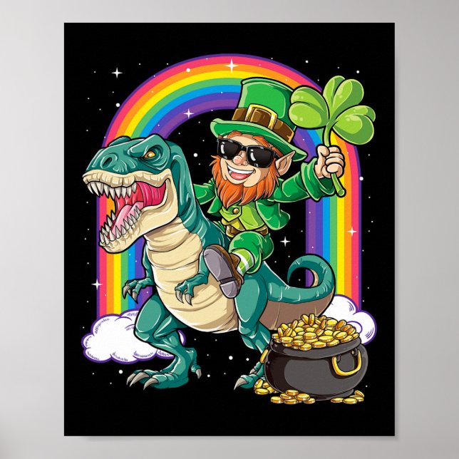 Leprechaun Riding Dinosaur St Patricks Day Boys Me Poster (Front)