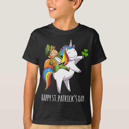 Leprechaun Riding Unicorn Happy St Patricks Day Sh T_Shirt