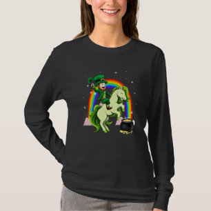 Leprechaun Riding Unicorn St Patricks Day For Girl T-Shirt