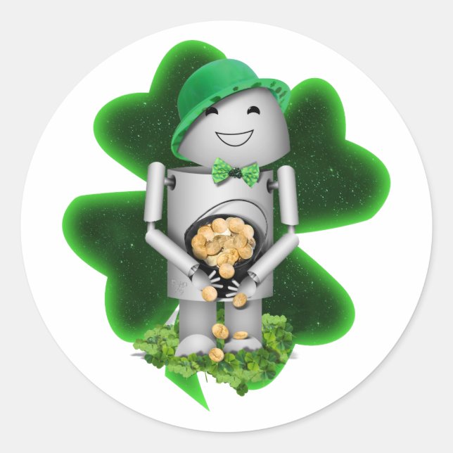 Leprechaun Robot St. Patrick's Day Classic Round Sticker (Front)