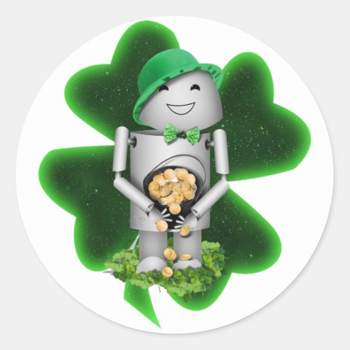 Leprechaun Robot St Patricks Day Classic Round Sticker