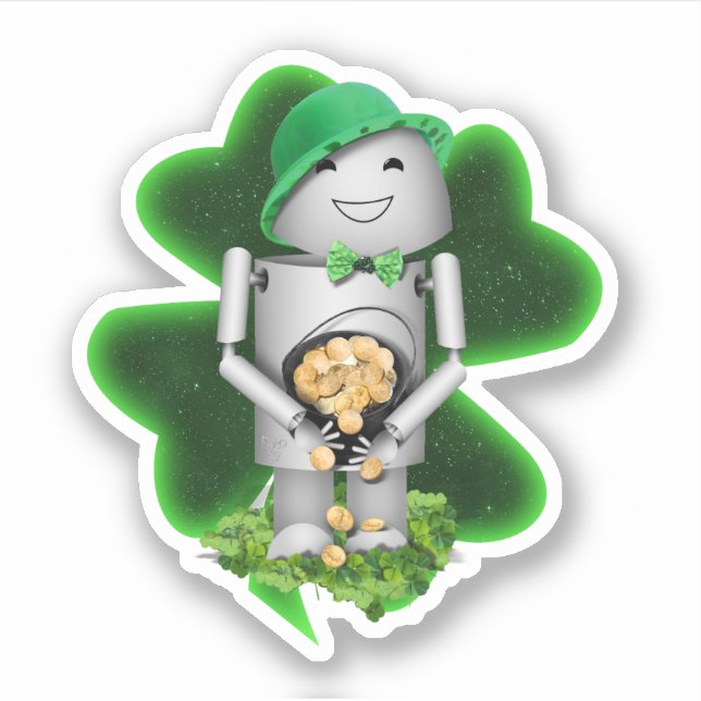 Leprechaun Robot St. Patrick's Day Sticker (Front)