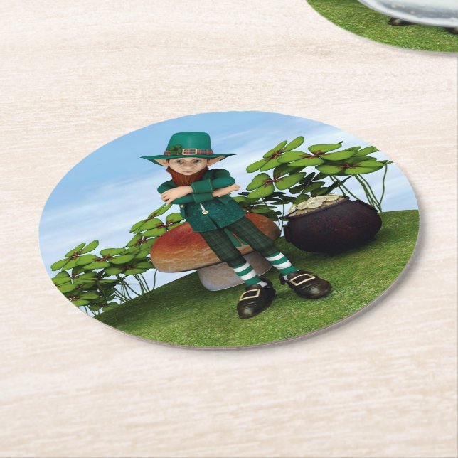 Leprechaun Round Paper Coaster (Angled)