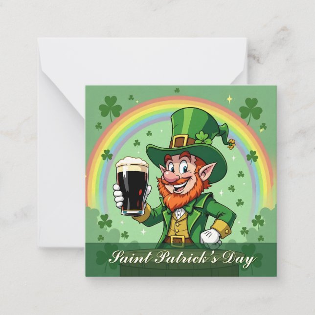 Leprechaun’s Cheers Beneath the Rainbow Note Card (Front)