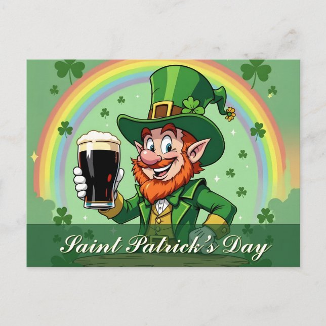 Leprechaun’s Cheers Beneath the Rainbow Postcard (Front)
