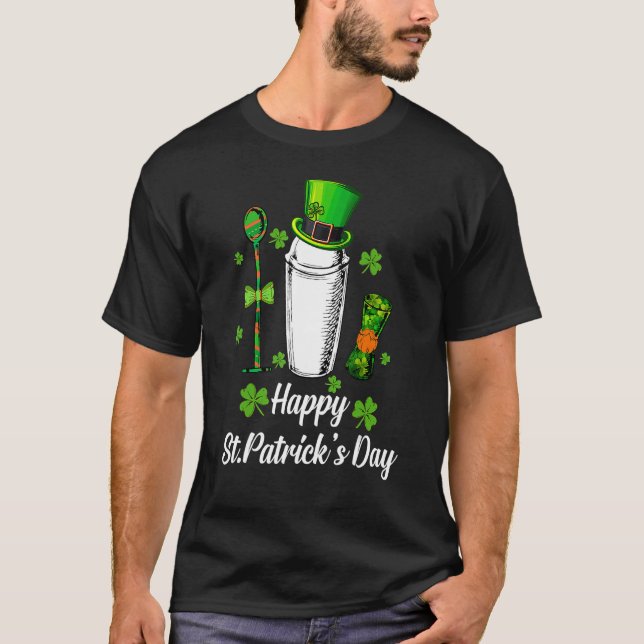 Leprechaun Shamrock Bartender Happy St Patrick's D T-Shirt (Front)
