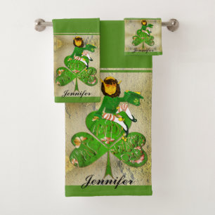 Leprechaun Shamrock "Happy St. Patrick's" Bath Towel Set
