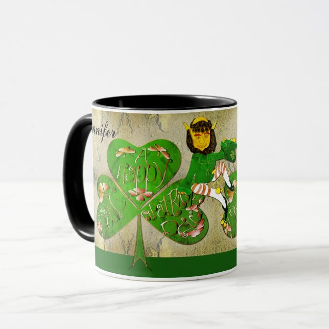 Leprechaun Shamrock "Happy St. Patrick's" Mug (Front Left)