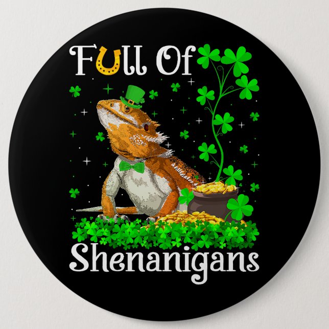 Leprechaun Shamrock Leaf Bearded Dragon St. Patric Button (Front)