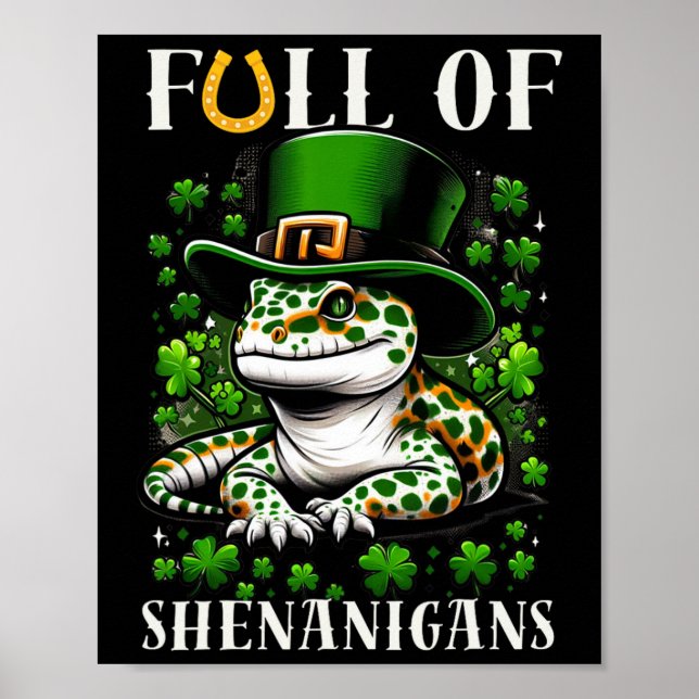 Leprechaun Shamrock Leaf Leopard Geckos St Patrick Poster (Front)