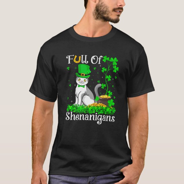 Leprechaun Shamrock Leaf Scottish Fold Cat St. Pat T-Shirt (Front)