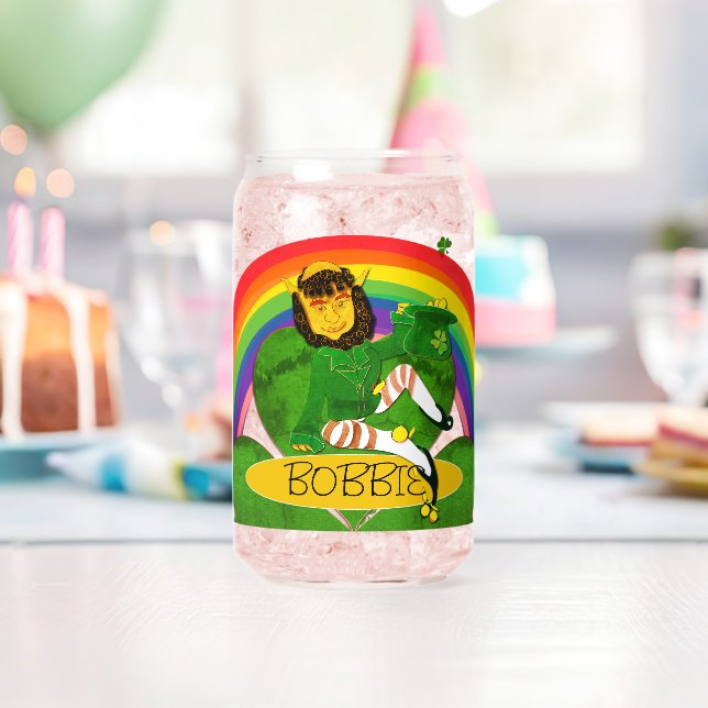 Leprechaun Shamrock Name  Can Glass (Insitu (Birthday))