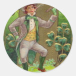 Leprechaun Shamrock Shillelagh Clay Pipe Classic Round Sticker