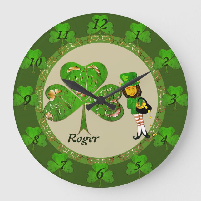 Leprechaun Shamrock Wall Clock (Front)