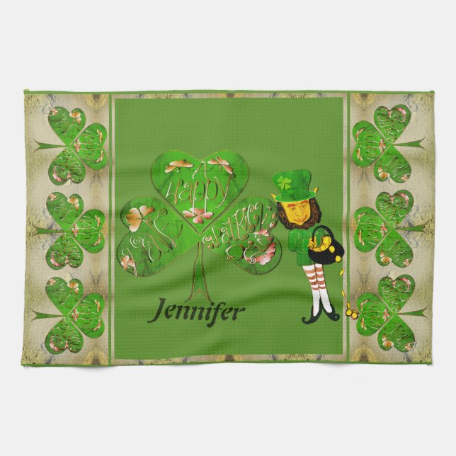 Leprechaun Shamrocks Throw Blanket Kitchen Towel (Horizontal)