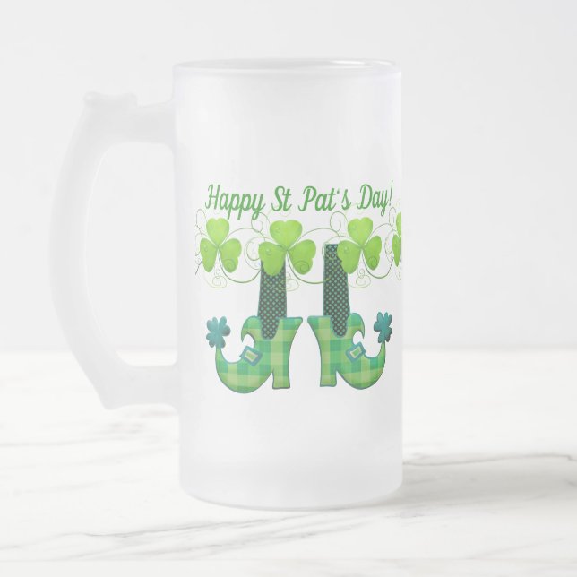 Leprechaun Shoes St Patrick's Day Frosted Glass Beer Mug (Left)