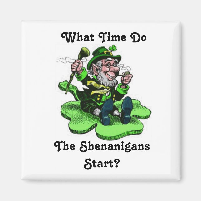 Leprechaun Sitting On A Shamrock Magnet (Front)