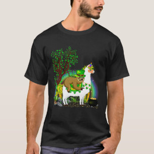 Leprechaun Sloth Riding A Llama Unicorn St Patrick T-Shirt