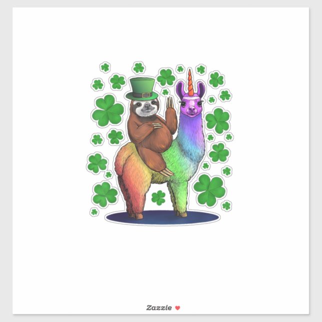 Leprechaun Sloth Riding Llama Unicorn St Patricks  Sticker (Sheet)