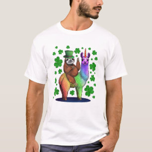 Leprechaun Sloth Riding Llama Unicorn St Patricks T-Shirt