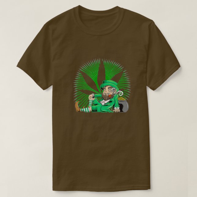 Leprechaun Smoking St Patricks Day  T-Shirt (Design Front)