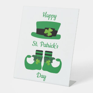 Leprechaun St. Patrick's Day Green Black Pedestal Sign