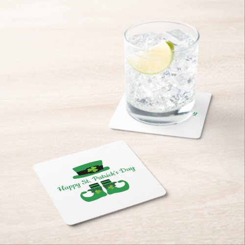 Leprechaun St Patricks Day Party Green Black  Square Paper Coaster