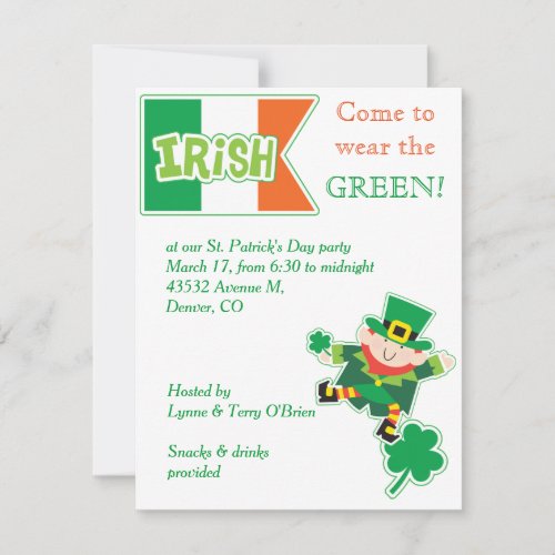 Leprechaun St Patricks Day Party Invitation