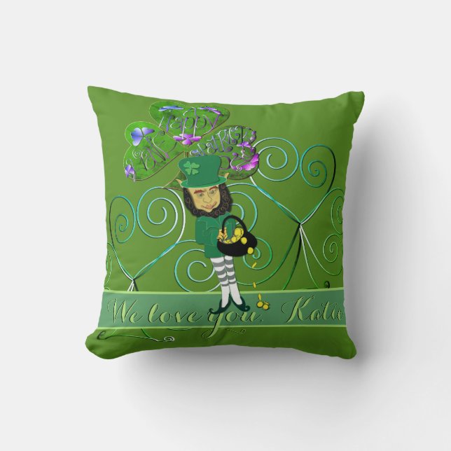Leprechaun St. Patrick's Day Throw Pillow (Front)