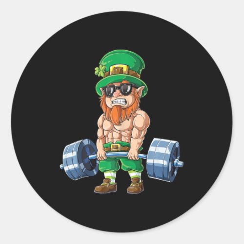 Leprechaun St Patricks Day Weightlifting Deadlift  Classic Round Sticker