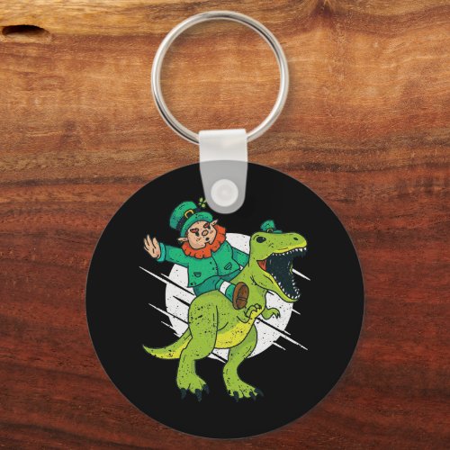 Leprechaun T_Rex Shamrock Dinosaur St Patricks Day Keychain