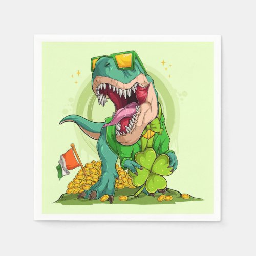 Leprechaun T_Rex St Patricks Day Napkins