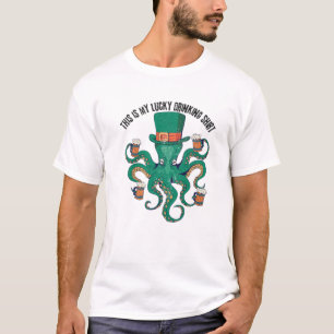 Leprechaun This-Is-My-Lucky-Drinking- Octopus Part T-Shirt