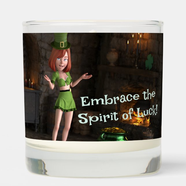 Leprechaun Toon Girl Next to the Pot of Gold Scented Candle (Front)