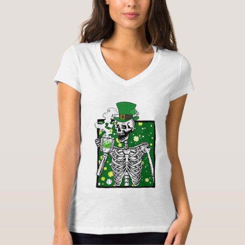 Leprechaun Top Hat Skeleton Drinking Coffee St Pat