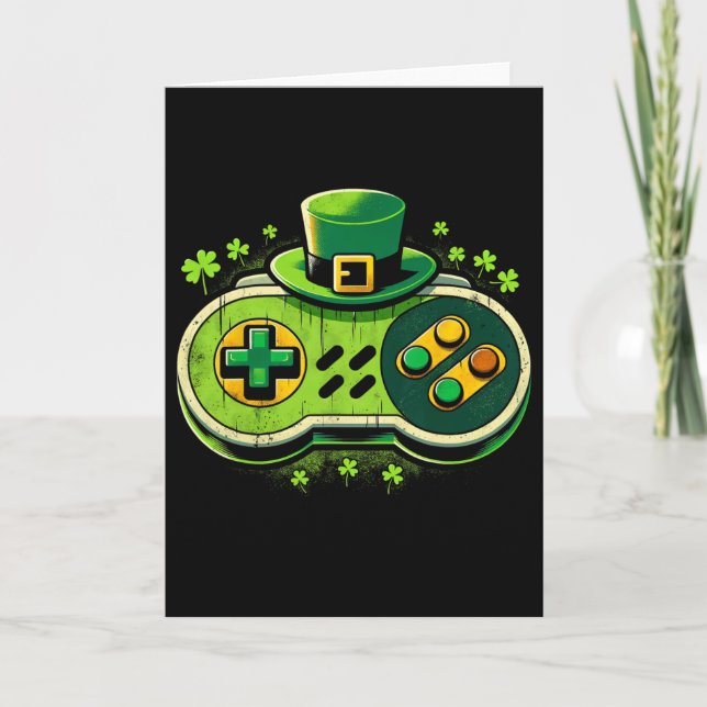 Leprechaun Video Game Controller St. Paddys Gamer  Card (Front)