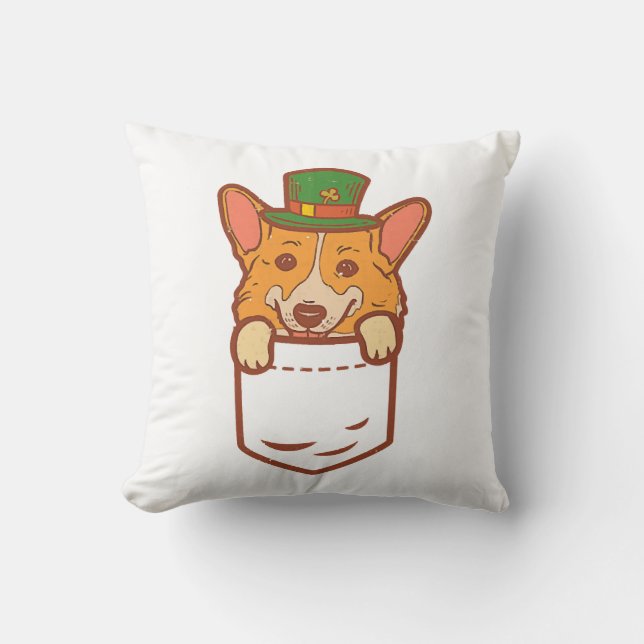 Leprechaun Welsh Corgi Pocket St Patricks Day Pet Throw Pillow (Front)