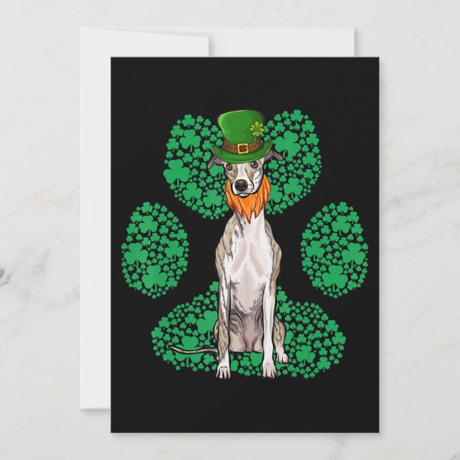 Leprechaun Whippet St Patricks Day Shamrock Paw Holiday Card (Front)