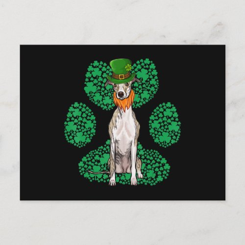 Leprechaun Whippet St Patricks Day Shamrock Paw Postcard