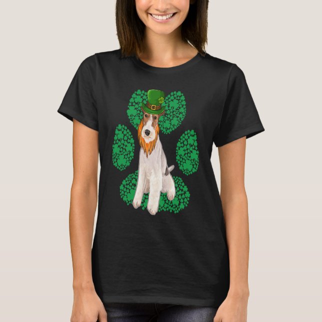Leprechaun Wire Fox Terrier St Patricks Day Shamro T-Shirt (Front)