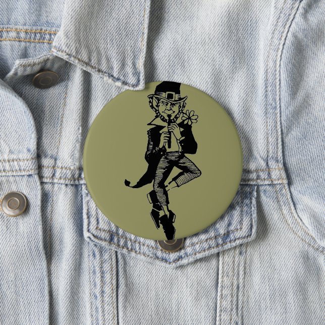 Leprechaun with Flute Pinback Button (In Situ)