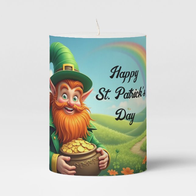 Leprechaun With Gold Pillar Candle (Front)