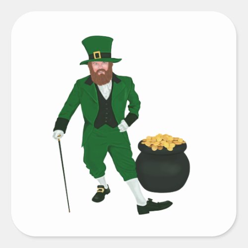 Leprechaun with Pot of Gold Square Sticker