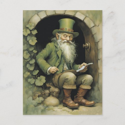 Leprechaun with Shamrocks Postcard