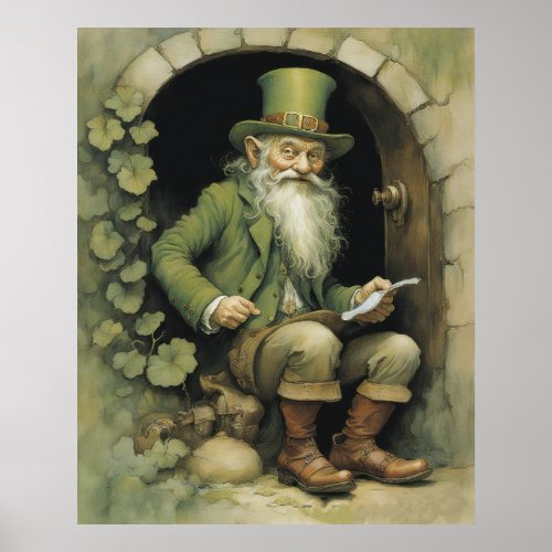 Leprechaun with Shamrocks  Poster