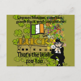 Leprechauns, castles, good luck and laughter postcard