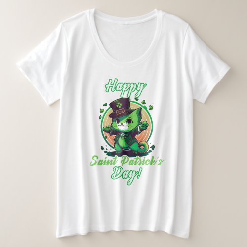 Leprechauns Cat Happy Plus Size St Patricks Day Plus Size T_Shirt