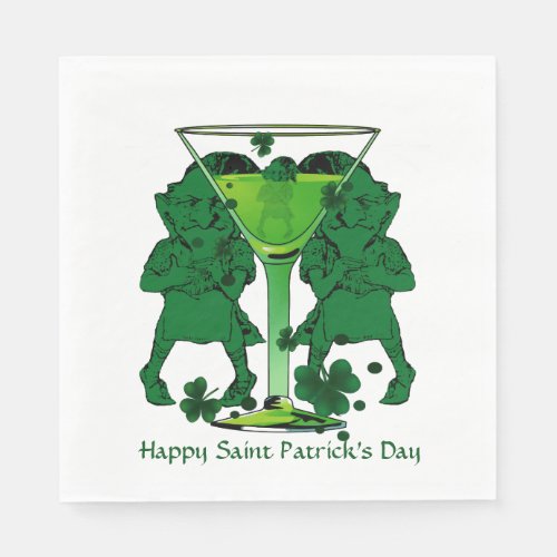 Leprechauns Cocktail Shamrocks St Patricks Day Napkins