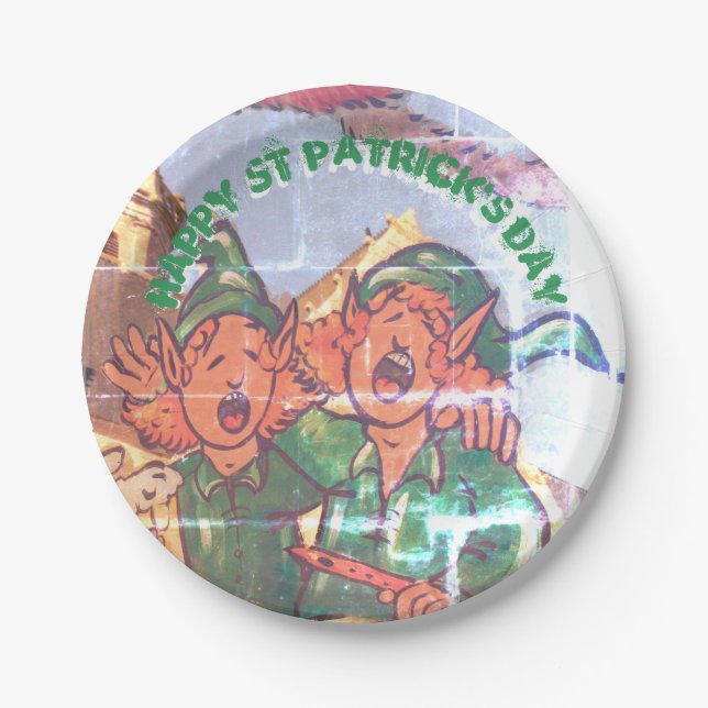 Leprechauns Decorated Window St Patrick Paper Plat Plates (Front)