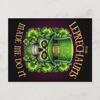 Leprechauns Made Me Do It Skull Shamrock Saint Pat Postcard